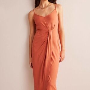 Boden Gathered Jersey Midi Dress in Persimmon, Size 8R NWT